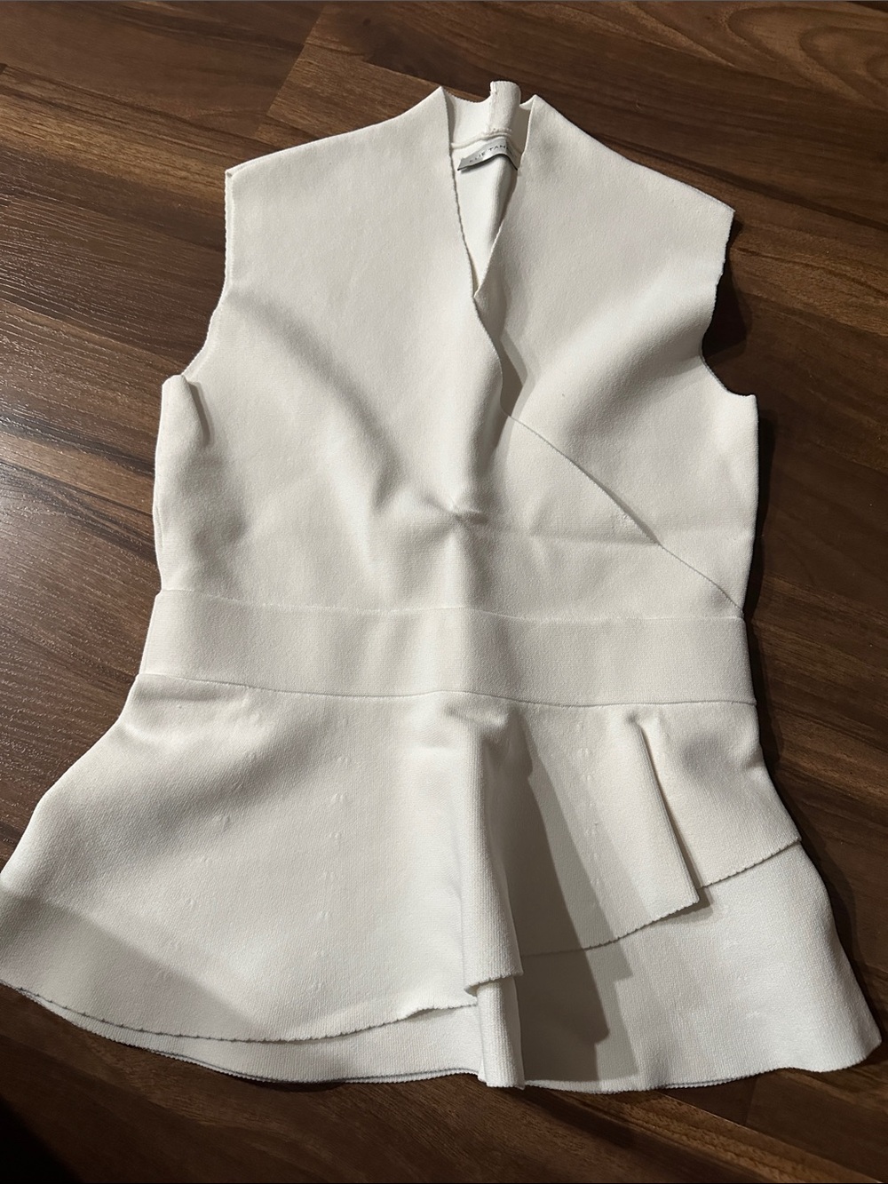 Elie Tahari Off-White Asymmetrical Peplum Shell